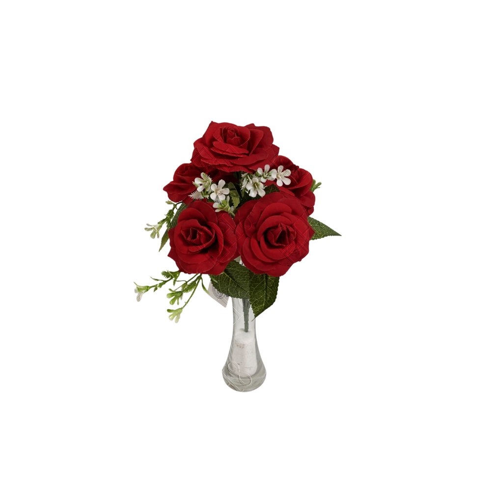 MINI BUQUE ROSA AVELUDADA X 6 (M) 30CM