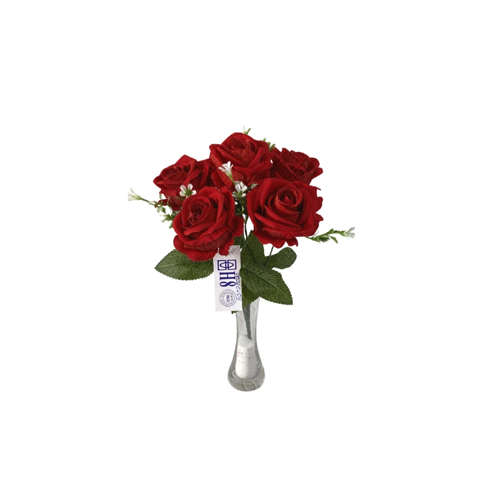 MINI BUQUE DE ROSA VERMELHA AVELUDADA X 6 (M) 32CM