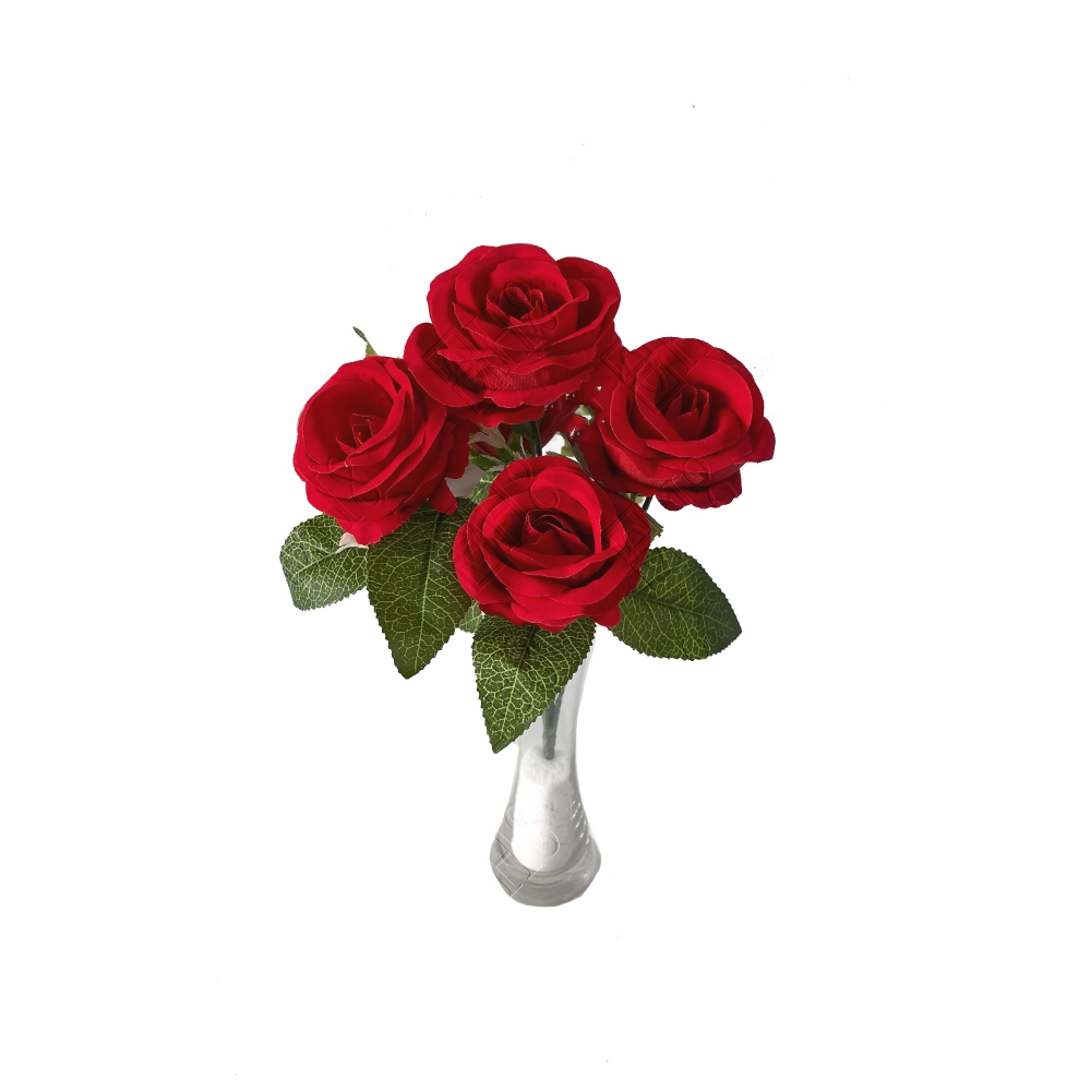 BUQUE AVELUDADO BOTAO DE ROSA DIAMANTE X 5 (M) 33CM