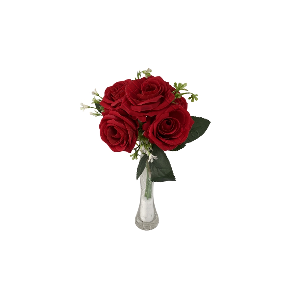 BUQUE AVELUDADO DE ROSA DIAMANTE X 5 (M) 32CM