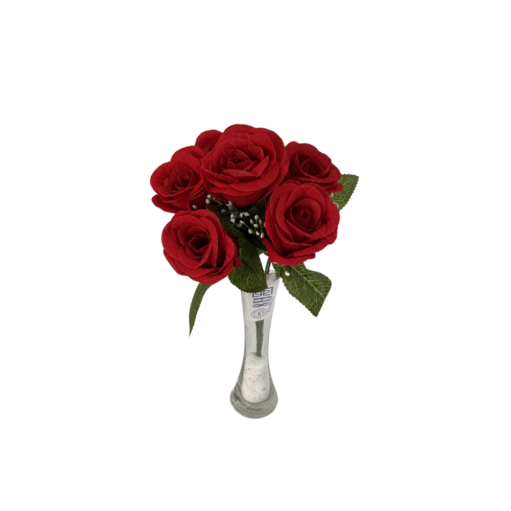 BUQUE AVELUDADO DE BOTAO DE ROSA COLOMBIANA X 6 (M) 33CM