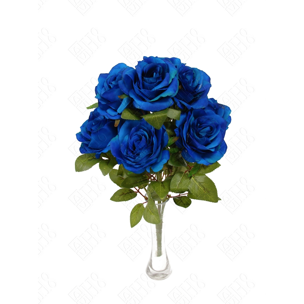 BUQUE DE ROSA ENVELHECIDO AZUL X 10 (M) 47CM