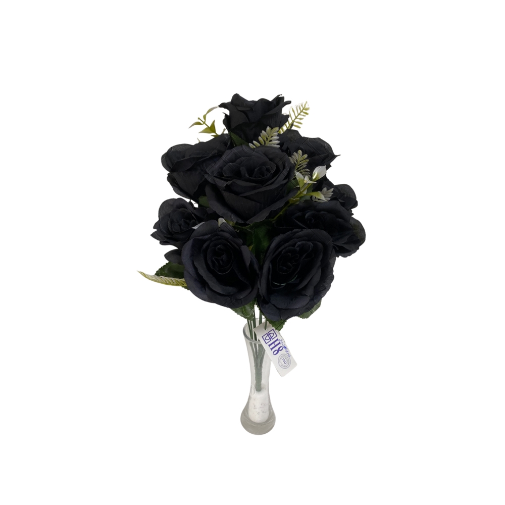 BUQUE DE ROSAS PRETAS X 10 (M) 52CM