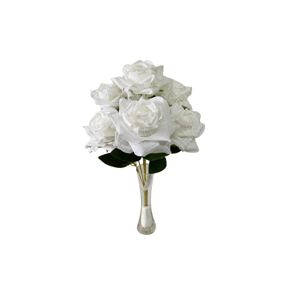 BUQUE DE ROSA BRANCA DIAMANTE GRANDE X 7 (24PCS/BOX) (144PCS/CX) (M) 44CM