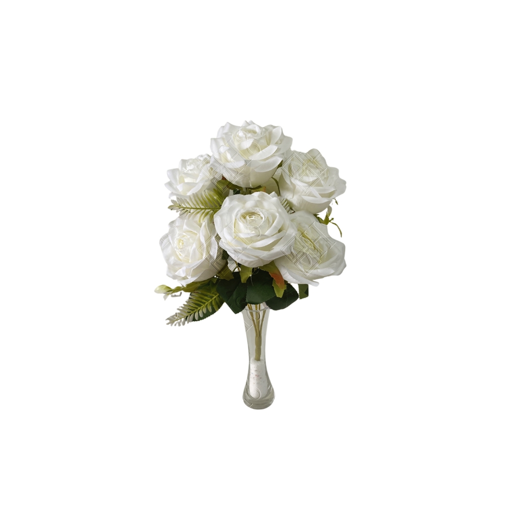 BUQUE DE ROSAS DIAMANTES GRANDES BRANCO X 7 (M) 44CM